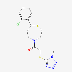 molecular formula C15H18ClN5OS2 B2894862 1-(7-(2-chlorophenyl)-1,4-thiazepan-4-yl)-2-((1-methyl-1H-tetrazol-5-yl)thio)ethanone CAS No. 1796961-91-5