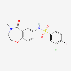 molecular formula C16H14ClFN2O4S B2894879 3-chloro-4-fluoro-N-(4-methyl-5-oxo-2,3,4,5-tetrahydrobenzo[f][1,4]oxazepin-7-yl)benzenesulfonamide CAS No. 922006-87-9