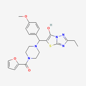 molecular formula C23H25N5O4S B2894888 (4-((2-Ethyl-6-hydroxythiazolo[3,2-b][1,2,4]triazol-5-yl)(4-methoxyphenyl)methyl)piperazin-1-yl)(furan-2-yl)methanone CAS No. 898349-78-5