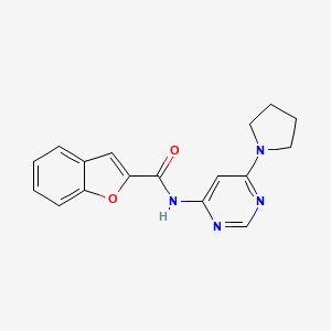 molecular formula C17H16N4O2 B2894892 N-(6-(pyrrolidin-1-yl)pyrimidin-4-yl)benzofuran-2-carboxamide CAS No. 1396812-08-0