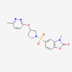 molecular formula C17H18N4O5S B2894900 3-methyl-5-((3-((6-methylpyridazin-3-yl)oxy)pyrrolidin-1-yl)sulfonyl)benzo[d]oxazol-2(3H)-one CAS No. 2034478-49-2