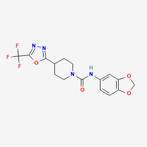 molecular formula C16H15F3N4O4 B2894905 N-(benzo[d][1,3]dioxol-5-yl)-4-(5-(trifluoromethyl)-1,3,4-oxadiazol-2-yl)piperidine-1-carboxamide CAS No. 1396583-54-2