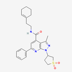 molecular formula C26H30N4O3S B2894909 N-(2-(cyclohex-1-en-1-yl)ethyl)-1-(1,1-dioxidotetrahydrothiophen-3-yl)-3-methyl-6-phenyl-1H-pyrazolo[3,4-b]pyridine-4-carboxamide CAS No. 1021089-77-9