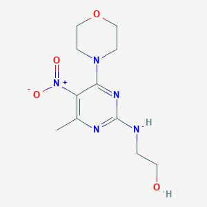molecular formula C11H17N5O4 B2894954 2-((4-甲基-6-吗啉-5-硝基嘧啶-2-基)氨基)乙醇 CAS No. 65224-69-3
