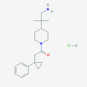 molecular formula C20H31ClN2O B2894964 1-[4-(1-Amino-2-methylpropan-2-yl)piperidin-1-yl]-2-(1-phenylcyclopropyl)ethanone;hydrochloride CAS No. 2418729-89-0