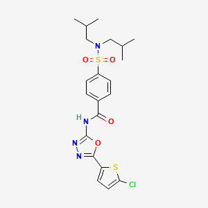molecular formula C21H25ClN4O4S2 B2894975 4-[bis(2-methylpropyl)sulfamoyl]-N-[5-(5-chlorothiophen-2-yl)-1,3,4-oxadiazol-2-yl]benzamide CAS No. 533872-41-2