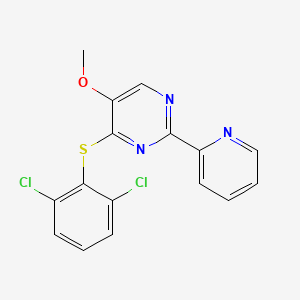 molecular formula C16H11Cl2N3OS B2894987 4-[(2,6-二氯苯基)硫]-5-甲氧基-2-(2-吡啶基)嘧啶 CAS No. 338772-29-5