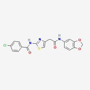 molecular formula C19H14ClN3O4S B2894989 N-(4-(2-(benzo[d][1,3]dioxol-5-ylamino)-2-oxoethyl)thiazol-2-yl)-4-chlorobenzamide CAS No. 921541-64-2