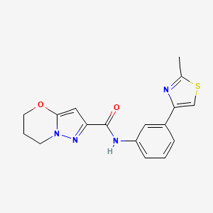 molecular formula C17H16N4O2S B2895004 N-(3-(2-methylthiazol-4-yl)phenyl)-6,7-dihydro-5H-pyrazolo[5,1-b][1,3]oxazine-2-carboxamide CAS No. 1448064-08-1