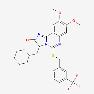molecular formula C27H28F3N3O3S B2895034 3-(cyclohexylmethyl)-8,9-dimethoxy-5-{[3-(trifluoromethyl)benzyl]sulfanyl}imidazo[1,2-c]quinazolin-2(3H)-one CAS No. 1025332-80-2
