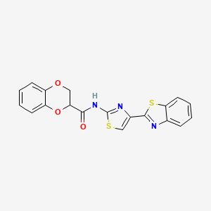 molecular formula C19H13N3O3S2 B2895044 N-[4-(1,3-苯并噻唑-2-基)-1,3-噻唑-2-基]-2,3-二氢-1,4-苯并二氧杂环-3-甲酰胺 CAS No. 681173-92-2
