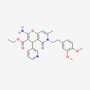 molecular formula C27H29N3O6 B2895047 ethyl 2-amino-6-(3,4-dimethoxyphenethyl)-7-methyl-5-oxo-4-(pyridin-3-yl)-5,6-dihydro-4H-pyrano[3,2-c]pyridine-3-carboxylate CAS No. 758702-45-3