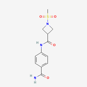 molecular formula C12H15N3O4S B2895063 N-(4-carbamoylphenyl)-1-(methylsulfonyl)azetidine-3-carboxamide CAS No. 1448051-99-7