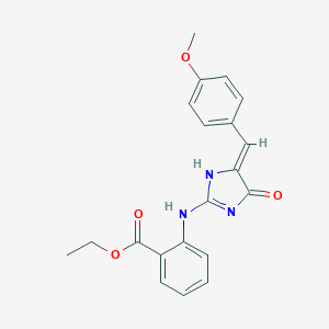 molecular formula C20H19N3O4 B289508 ethyl 2-[[(5Z)-5-[(4-methoxyphenyl)methylidene]-4-oxo-1H-imidazol-2-yl]amino]benzoate 