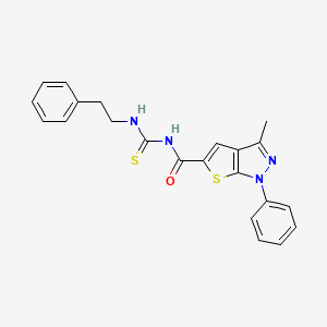 molecular formula C22H20N4OS2 B2895089 3-methyl-N-(phenethylcarbamothioyl)-1-phenyl-1H-thieno[2,3-c]pyrazole-5-carboxamide CAS No. 690695-66-0