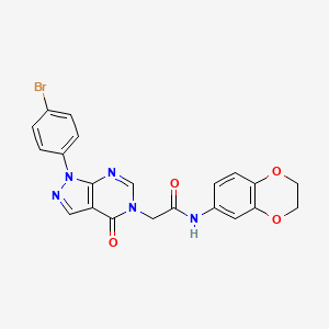 molecular formula C21H16BrN5O4 B2895092 2-[1-(4-溴苯基)-4-氧代-1H,4H,5H-吡唑并[3,4-d]嘧啶-5-基]-N-(2,3-二氢-1,4-苯并二氧杂环-6-基)乙酰胺 CAS No. 1894995-35-7