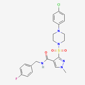 molecular formula C22H23ClFN5O3S B2895108 3-{[4-(4-chlorophenyl)piperazin-1-yl]sulfonyl}-N-[(4-fluorophenyl)methyl]-1-methyl-1H-pyrazole-4-carboxamide CAS No. 1251707-53-5