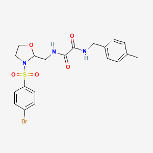 molecular formula C20H22BrN3O5S B2895113 N1-((3-((4-bromophenyl)sulfonyl)oxazolidin-2-yl)methyl)-N2-(4-methylbenzyl)oxalamide CAS No. 874806-15-2