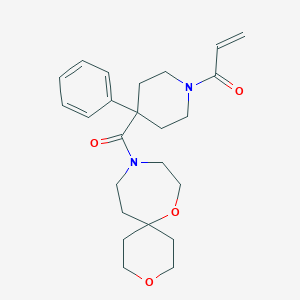 molecular formula C24H32N2O4 B2895114 1-[4-(3,7-Dioxa-10-azaspiro[5.6]dodecane-10-carbonyl)-4-phenylpiperidin-1-yl]prop-2-en-1-one CAS No. 2361705-24-8