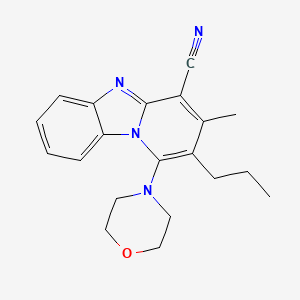 molecular formula C20H22N4O B2895116 11-methyl-13-(morpholin-4-yl)-12-propyl-1,8-diazatricyclo[7.4.0.0^{2,7}]trideca-2(7),3,5,8,10,12-hexaene-10-carbonitrile CAS No. 868153-14-4