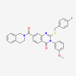 molecular formula C32H26FN3O3S B2895119 7-(3,4-dihydroisoquinolin-2(1H)-ylcarbonyl)-2-[(4-fluorobenzyl)thio]-3-(3-methoxyphenyl)quinazolin-4(3H)-one CAS No. 1115305-87-7