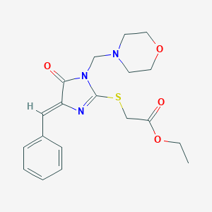 molecular formula C19H23N3O4S B289512 ethyl {[4-benzylidene-1-(4-morpholinylmethyl)-5-oxo-4,5-dihydro-1H-imidazol-2-yl]sulfanyl}acetate 