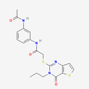 molecular formula C19H20N4O3S2 B2895120 N-(3-acetamidophenyl)-2-({4-oxo-3-propyl-3H,4H-thieno[3,2-d]pyrimidin-2-yl}sulfanyl)acetamide CAS No. 1252823-22-5