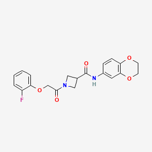 molecular formula C20H19FN2O5 B2895150 N-(2,3-二氢苯并[b][1,4]二噁英-6-基)-1-(2-(2-氟苯氧基)乙酰)氮杂环丁烷-3-甲酰胺 CAS No. 1351634-09-7
