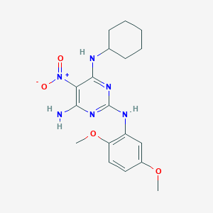 molecular formula C18H24N6O4 B2895161 N4-cyclohexyl-N2-(2,5-dimethoxyphenyl)-5-nitropyrimidine-2,4,6-triamine CAS No. 673491-06-0