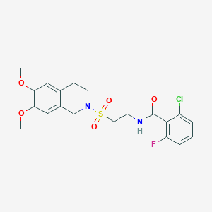 molecular formula C20H22ClFN2O5S B2895168 2-氯-N-(2-((6,7-二甲氧基-3,4-二氢异喹啉-2(1H)-基)磺酰基)乙基)-6-氟苯甲酰胺 CAS No. 922120-54-5