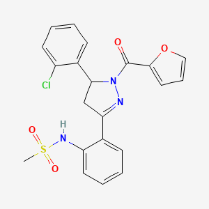 molecular formula C21H18ClN3O4S B2895185 N-(2-(5-(2-氯苯基)-1-(呋喃-2-羰基)-4,5-二氢-1H-吡唑-3-基)苯基)甲磺酰胺 CAS No. 923193-58-2