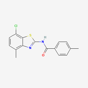molecular formula C16H13ClN2OS B2895201 N-(7-chloro-4-methyl-1,3-benzothiazol-2-yl)-4-methylbenzamide CAS No. 912758-74-8