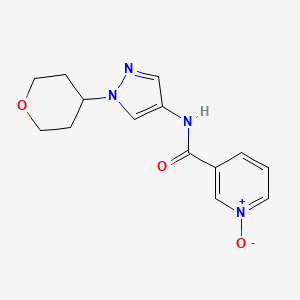 molecular formula C14H16N4O3 B2895208 3-((1-(tetrahydro-2H-pyran-4-yl)-1H-pyrazol-4-yl)carbamoyl)pyridine 1-oxide CAS No. 1797021-75-0