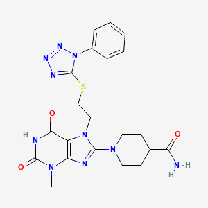 1-(3-methyl-2,6-dioxo-7-(2-((1-phenyl-1H-tetrazol-5-yl)thio)ethyl)-2,3,6,7-tetrahydro-1H-purin-8-yl)piperidine-4-carboxamide