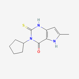 molecular formula C12H15N3OS B2895227 3-cyclopentyl-6-methyl-2-thioxo-1,2,3,5-tetrahydro-4H-pyrrolo[3,2-d]pyrimidin-4-one CAS No. 1923052-05-4