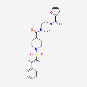 molecular formula C23H27N3O5S B2895254 [4-(furan-2-carbonyl)piperazin-1-yl]-[1-[(E)-2-phenylethenyl]sulfonylpiperidin-4-yl]methanone CAS No. 872024-24-3
