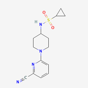 molecular formula C14H18N4O2S B2895267 N-[1-(6-cyanopyridin-2-yl)piperidin-4-yl]cyclopropanesulfonamide CAS No. 2415471-40-6