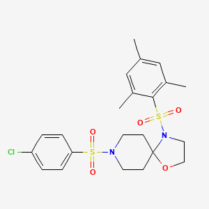 molecular formula C22H27ClN2O5S2 B2895269 8-((4-Chlorophenyl)sulfonyl)-4-(mesitylsulfonyl)-1-oxa-4,8-diazaspiro[4.5]decane CAS No. 898425-14-4