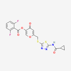 molecular formula C19H13F2N3O5S2 B2895271 6-(((5-(cyclopropanecarboxamido)-1,3,4-thiadiazol-2-yl)thio)methyl)-4-oxo-4H-pyran-3-yl 2,6-difluorobenzoate CAS No. 877651-30-4
