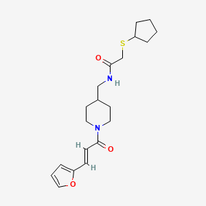 molecular formula C20H28N2O3S B2895272 (E)-2-(cyclopentylthio)-N-((1-(3-(furan-2-yl)acryloyl)piperidin-4-yl)methyl)acetamide CAS No. 1448139-98-7