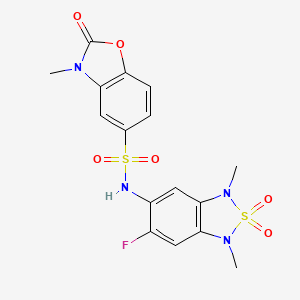 molecular formula C16H15FN4O6S2 B2895286 N-(6-fluoro-1,3-dimethyl-2,2-dioxido-1,3-dihydrobenzo[c][1,2,5]thiadiazol-5-yl)-3-methyl-2-oxo-2,3-dihydrobenzo[d]oxazole-5-sulfonamide CAS No. 2034243-06-4