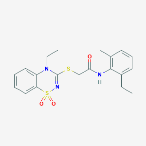 molecular formula C20H23N3O3S2 B2895294 2-((4-ethyl-1,1-dioxido-4H-benzo[e][1,2,4]thiadiazin-3-yl)thio)-N-(2-ethyl-6-methylphenyl)acetamide CAS No. 1030089-02-1