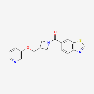 molecular formula C17H15N3O2S B2895301 1,3-Benzothiazol-6-yl-[3-(pyridin-3-yloxymethyl)azetidin-1-yl]methanone CAS No. 2380009-00-5