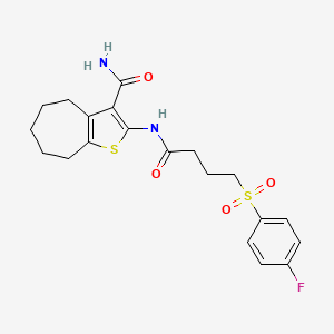 molecular formula C20H23FN2O4S2 B2895305 2-(4-((4-氟苯基)磺酰)丁酰胺)-5,6,7,8-四氢-4H-环庚并[b]噻吩-3-甲酰胺 CAS No. 923093-80-5
