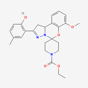 molecular formula C25H29N3O5 B2895308 Ethyl 2-(2-hydroxy-5-methylphenyl)-7-methoxy-1,10b-dihydrospiro[benzo[e]pyrazolo[1,5-c][1,3]oxazine-5,4'-piperidine]-1'-carboxylate CAS No. 899983-91-6