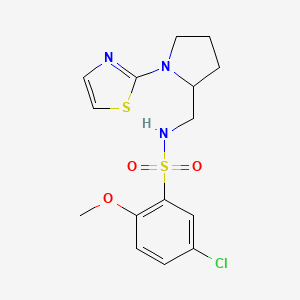molecular formula C15H18ClN3O3S2 B2895329 5-chloro-2-methoxy-N-((1-(thiazol-2-yl)pyrrolidin-2-yl)methyl)benzenesulfonamide CAS No. 1798678-50-8