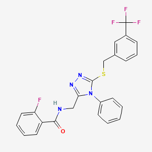 molecular formula C24H18F4N4OS B2895334 2-fluoro-N-((4-phenyl-5-((3-(trifluoromethyl)benzyl)thio)-4H-1,2,4-triazol-3-yl)methyl)benzamide CAS No. 391898-10-5
