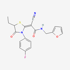 molecular formula C19H16FN3O3S B2895341 (E)-2-cyano-2-(5-ethyl-3-(4-fluorophenyl)-4-oxothiazolidin-2-ylidene)-N-(furan-2-ylmethyl)acetamide CAS No. 1164537-36-3