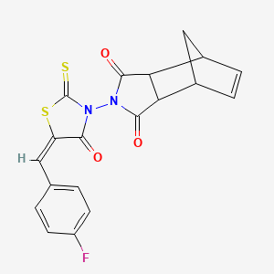 molecular formula C19H13FN2O3S2 B2895361 4-[(5E)-5-[(4-氟苯基)亚甲基]-4-氧代-2-硫代亚甲基-1,3-噻唑烷-3-基]-4-氮杂三环[5.2.1.0^{2,6}]癸-8-烯-3,5-二酮 CAS No. 477766-87-3
