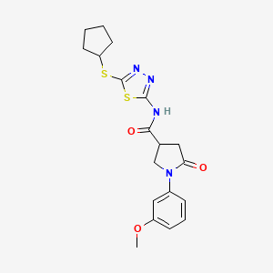 molecular formula C19H22N4O3S2 B2895367 N-(5-(cyclopentylthio)-1,3,4-thiadiazol-2-yl)-1-(3-methoxyphenyl)-5-oxopyrrolidine-3-carboxamide CAS No. 872595-26-1